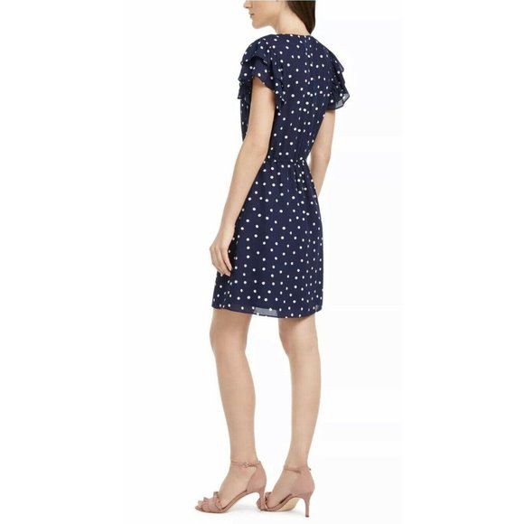 New Maison Jules Polka Dot V-Neck Casual Dress Blu - Picture 2 of 2
